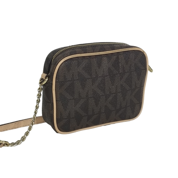 Michael Kors Jet Set Monogram Crossbody Bag Gold Logo Plate & Chain - Picture 8 of 15